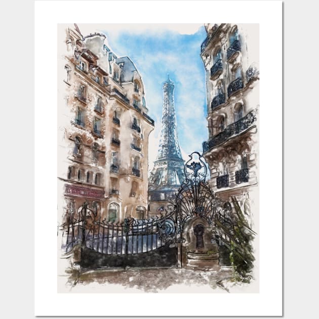 Eiffel Tower View from a House Courtyard Wall Art by Marian Voicu